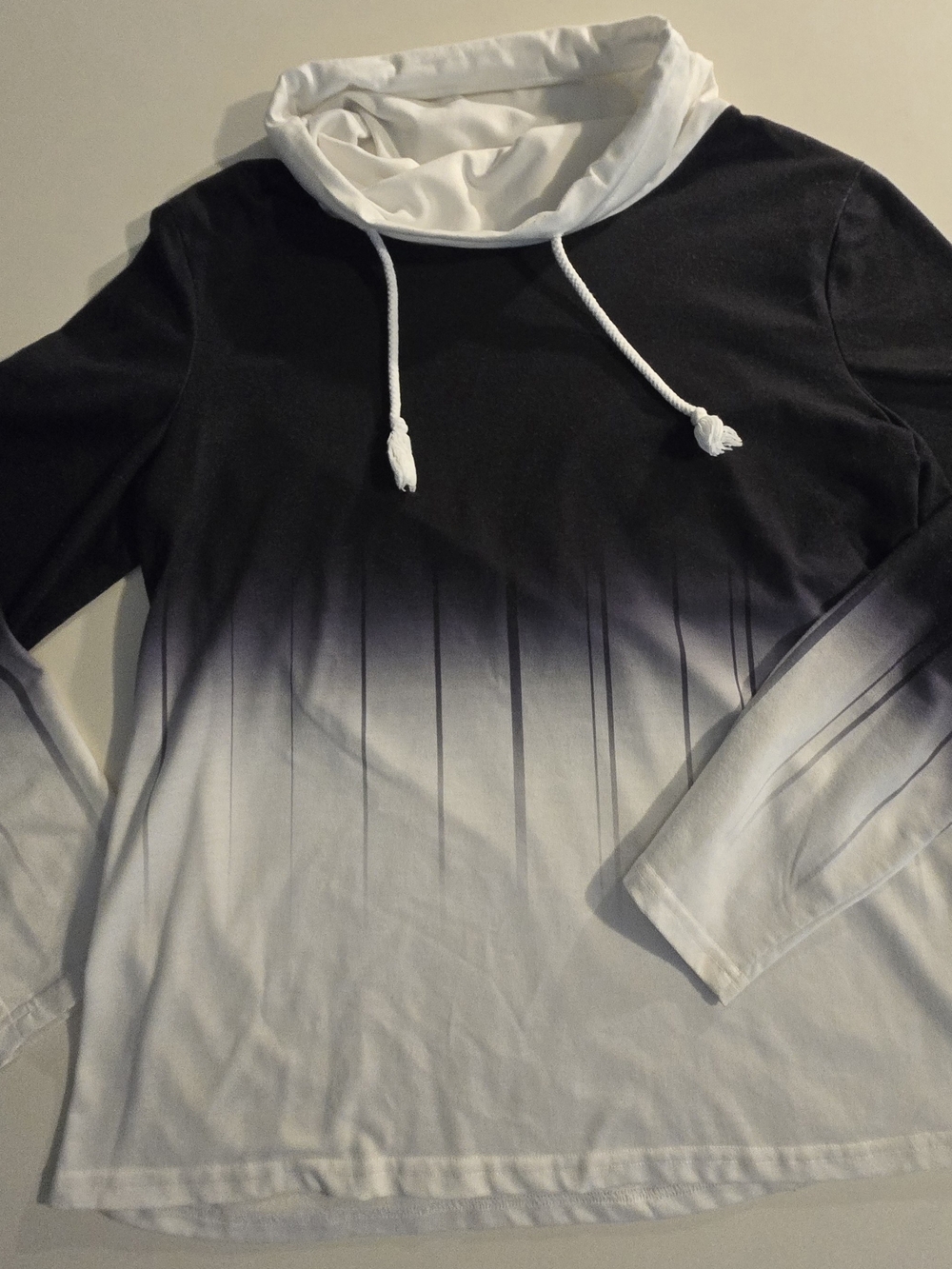 Women's Ombre Black to White Pullover Sweater with Cowl Neck